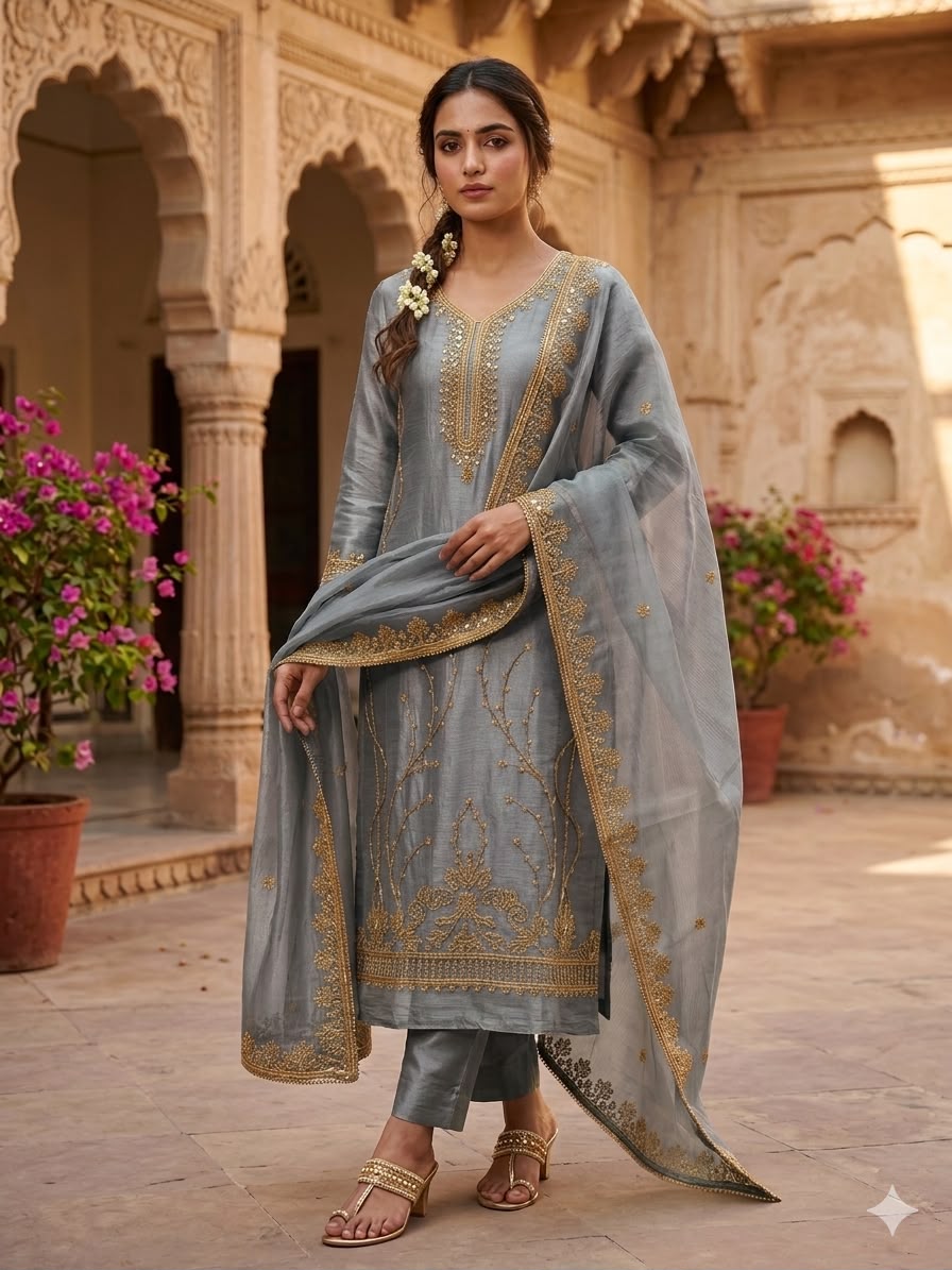 Sheesha Silk Cutdana Embroidered D.No 0140a