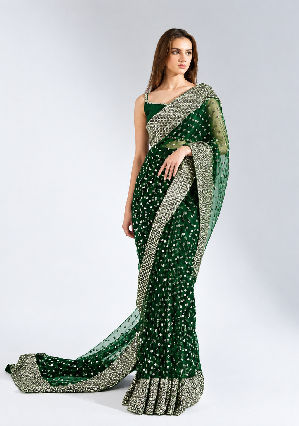 New Embroidered Original Fendi Silk Saree SR 5036-1