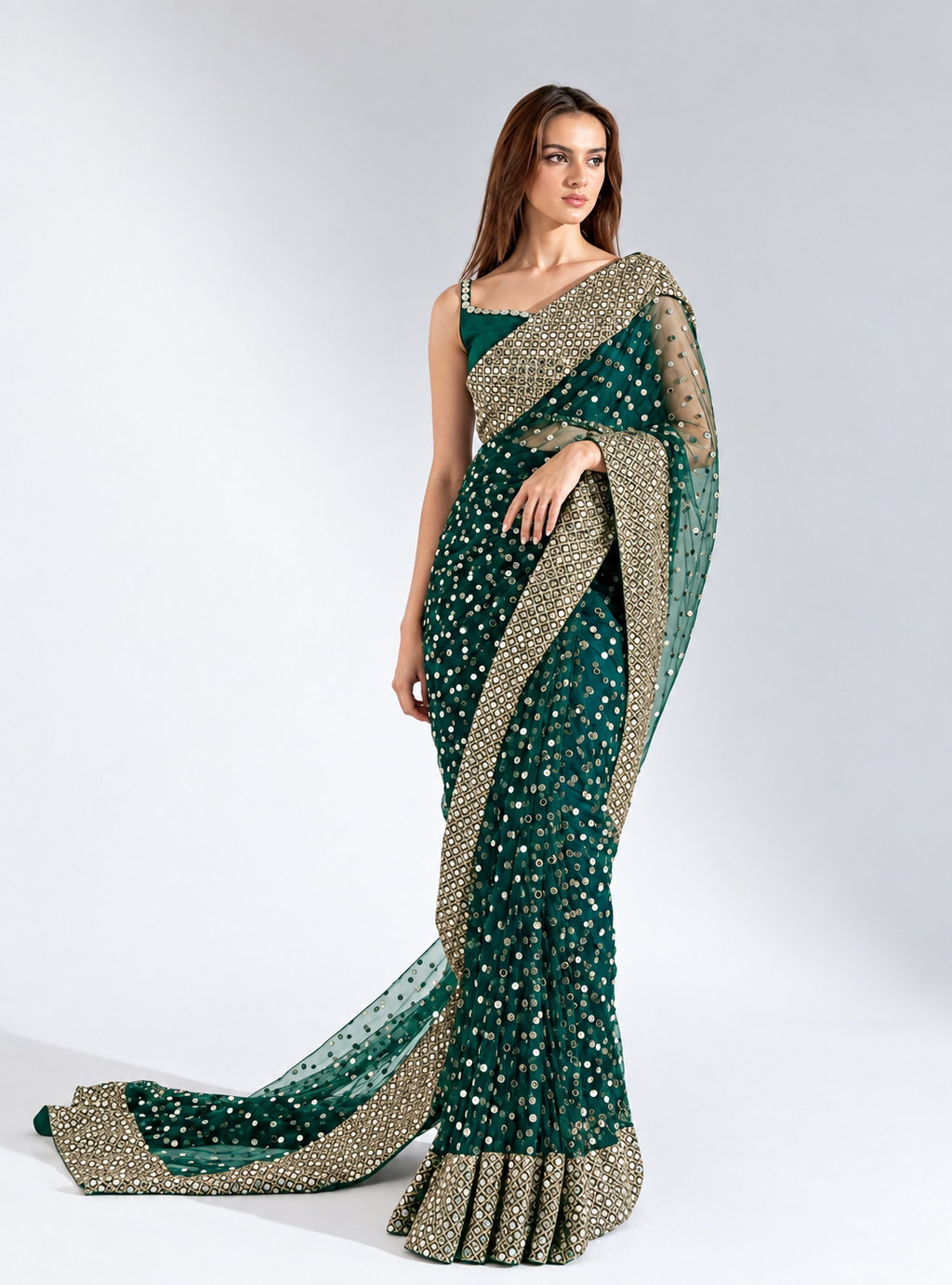 New Embroidered Original Fendi Silk Saree SR 5036-2