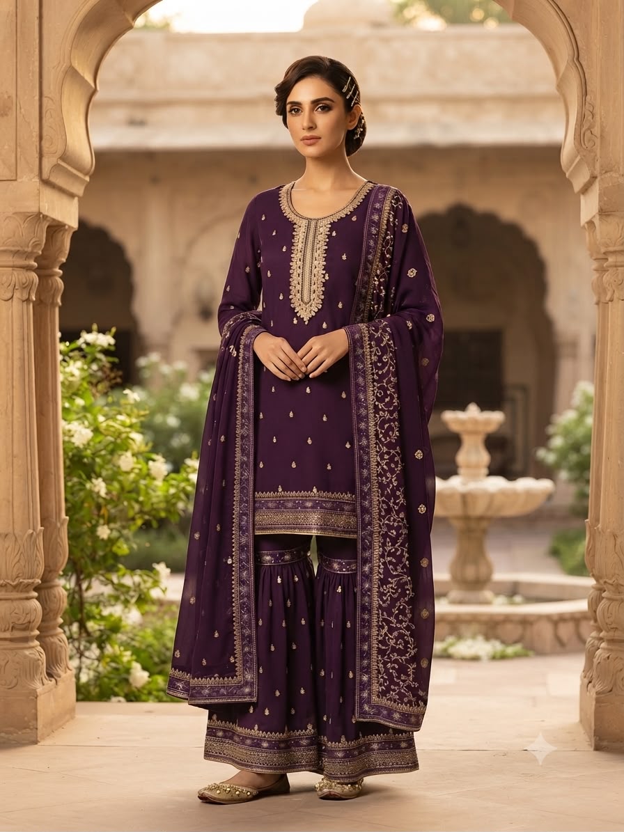 Premium Chiffon Gharara Dress D.No 2001p
