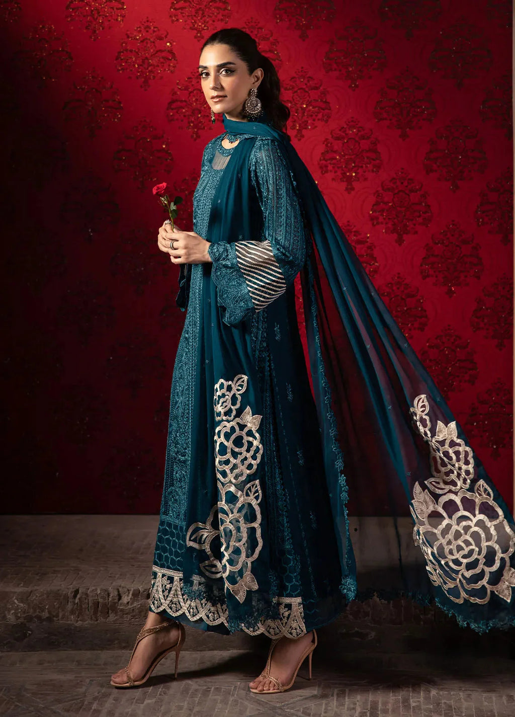 Azure Chiffon Dress With Chiffon Dupatta SK 7058
