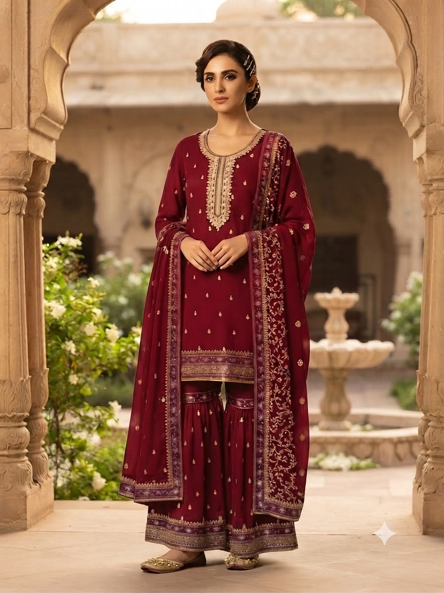 Premium Chiffon Gharara Dress D.No 2001m