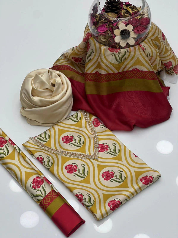 Digital Printed Silk 3pc Suit D. No 19