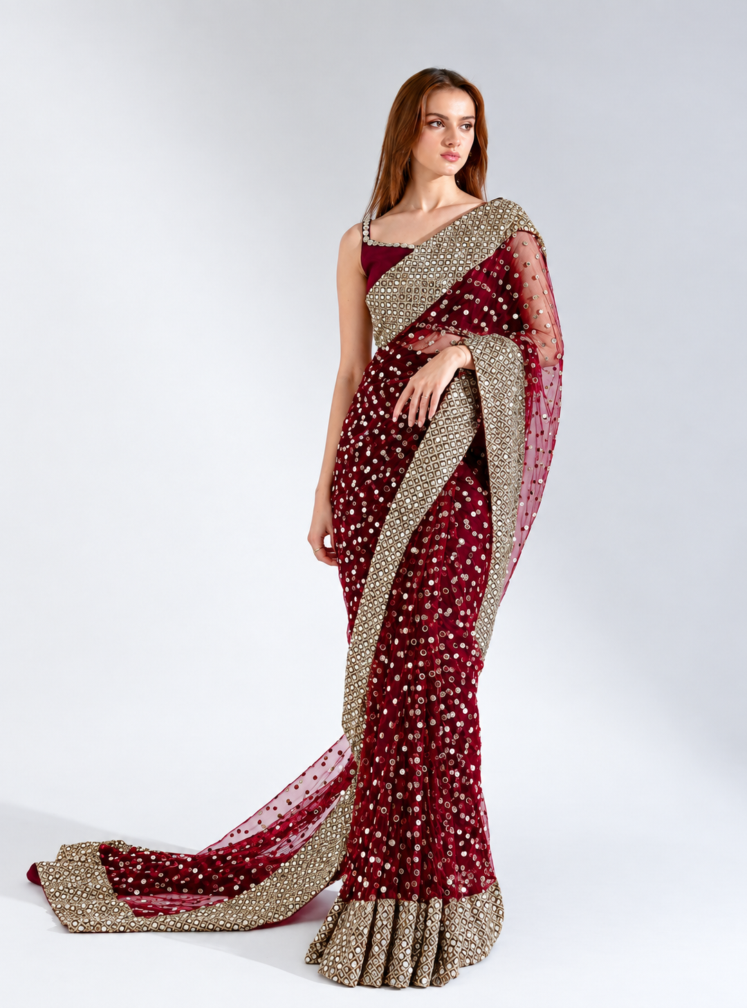 New Embroidered Original Fendi Silk Saree SR 5036-4