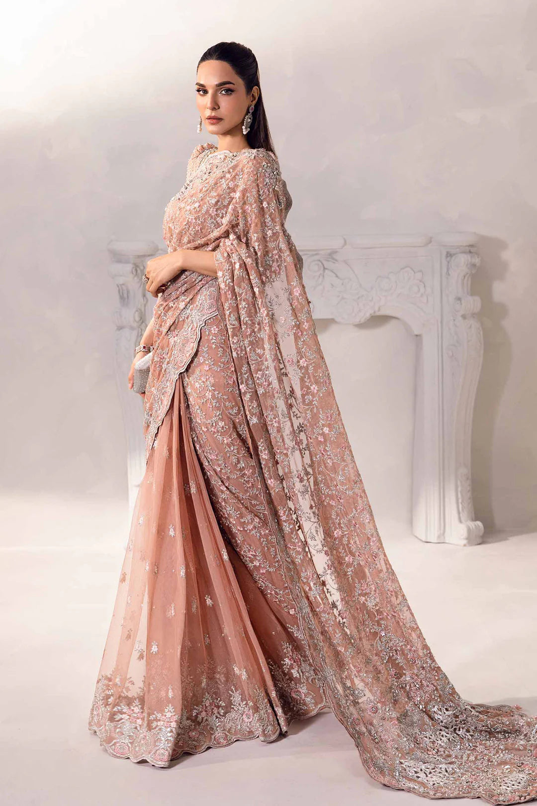 Maria B Couture Peach Saree Collection SR 5014