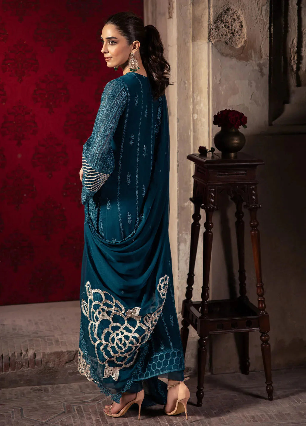 Azure Chiffon Dress With Chiffon Dupatta SK 7058