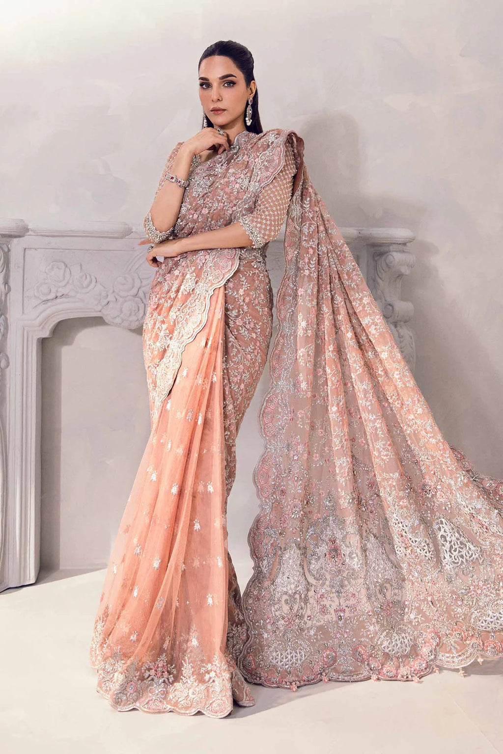 Maria B Couture Peach Saree Collection SR 5014