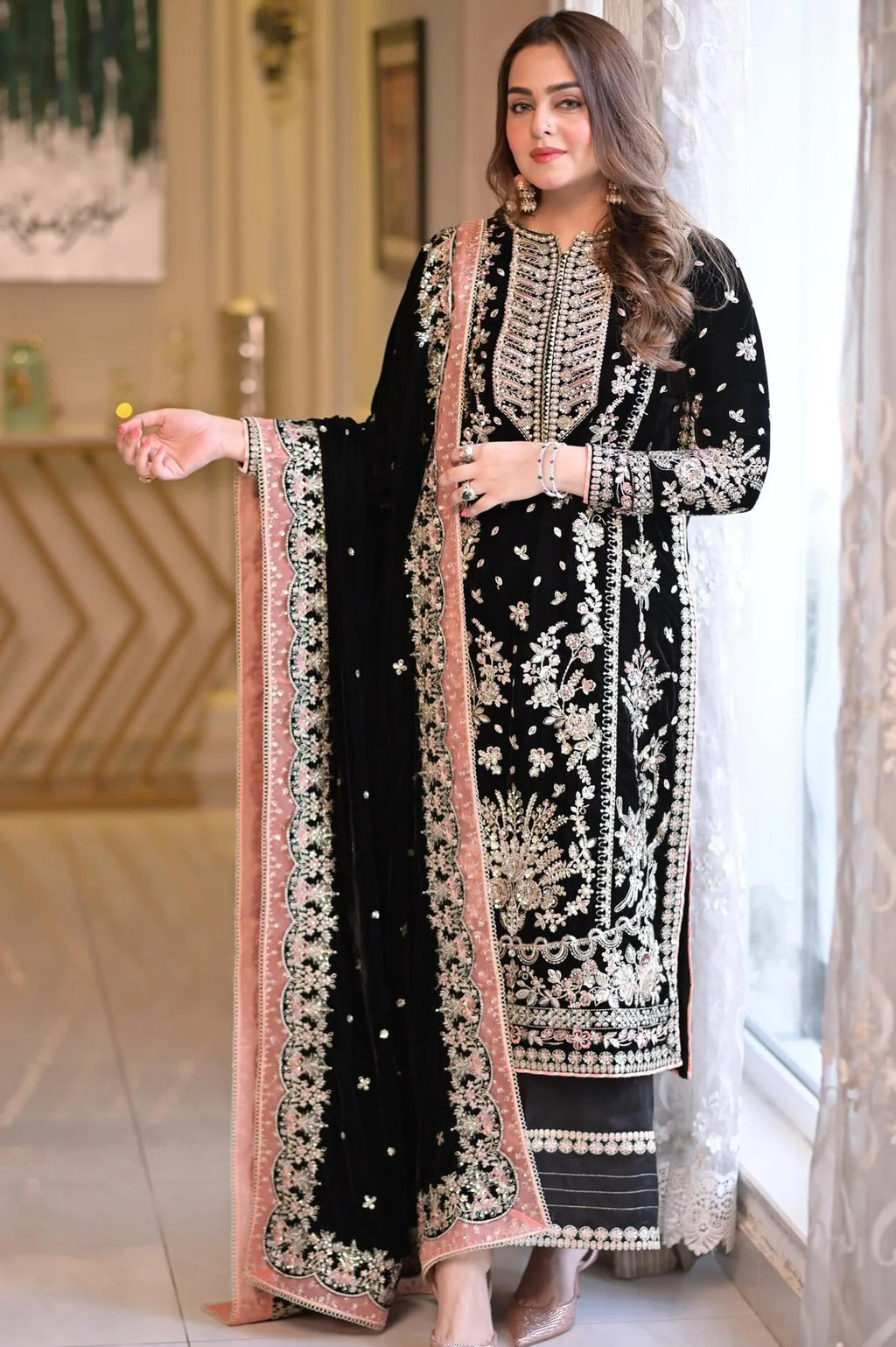 Aneela's Collection Black Chiffon Dress SK 7092