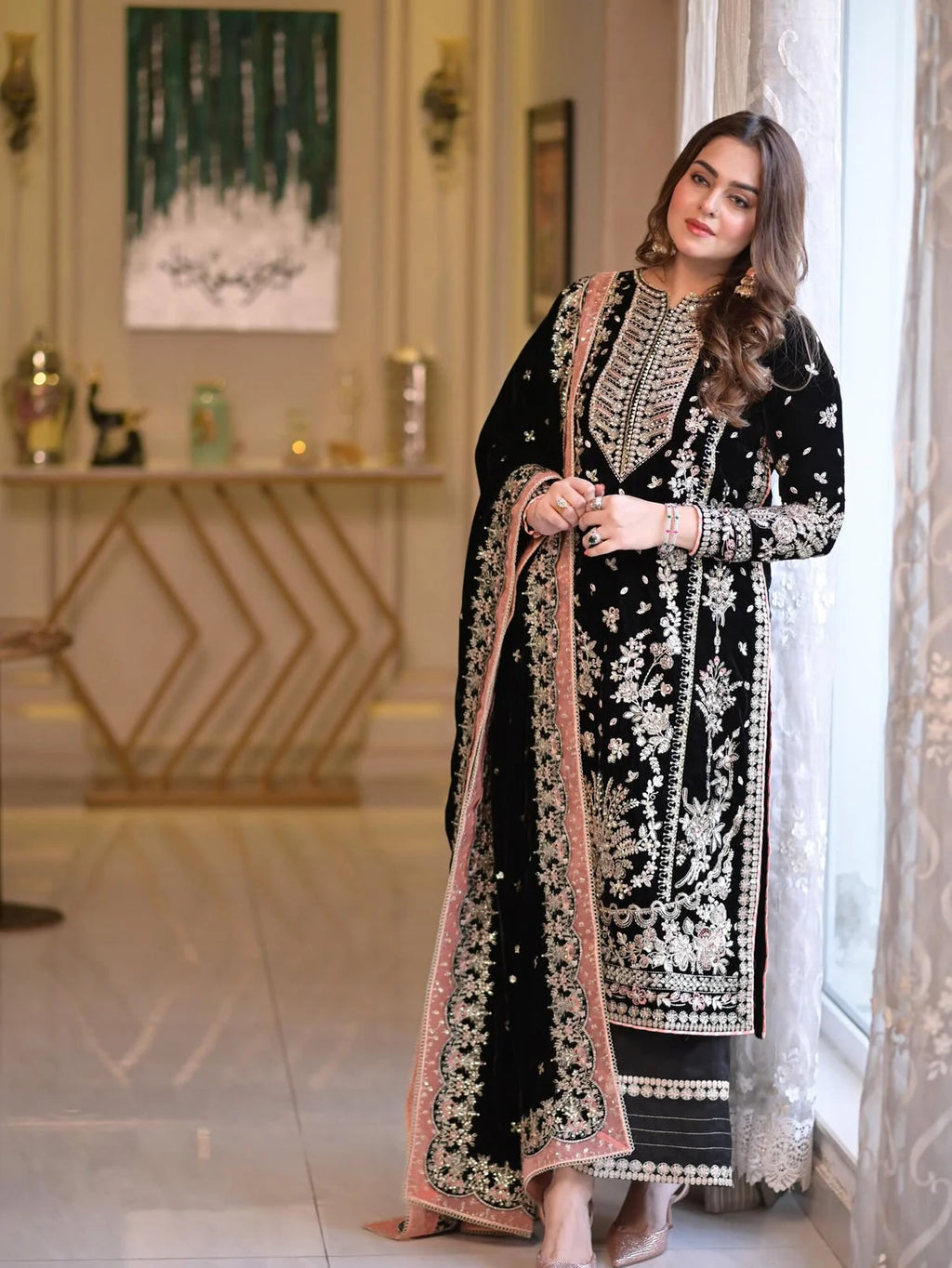 Aneela's Collection Black Chiffon Dress SK 7092