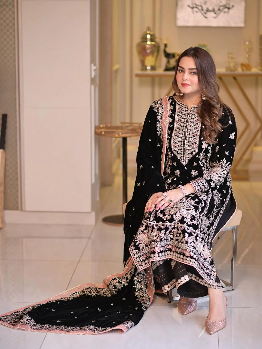 Aneela's Collection Black Chiffon Dress SK 7092