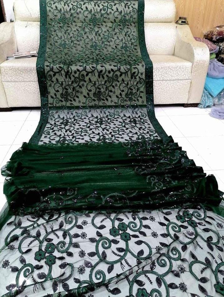 Green Soft Net Sequence Work Saree
