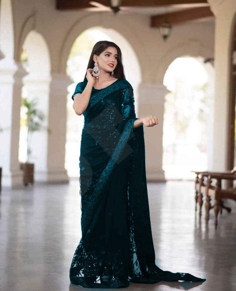 Zinc Soft Net Sequence Work Saree