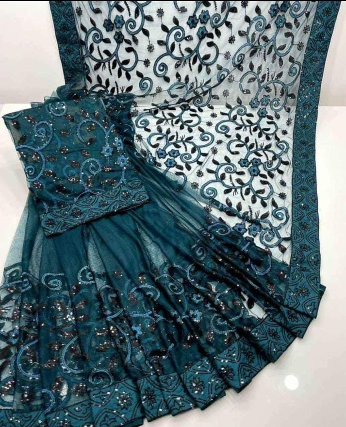 Zinc Soft Net Sequence Work Saree