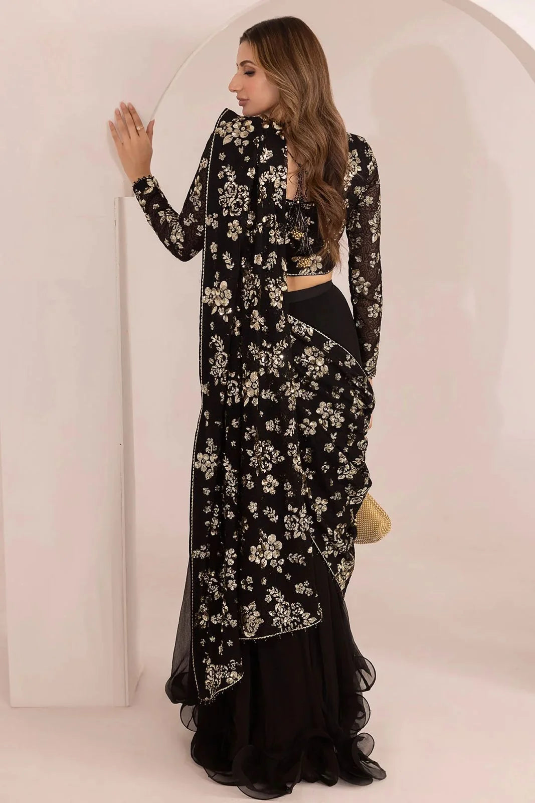 Jazmin Embroidered Chiffon Saree SR 5043 Black