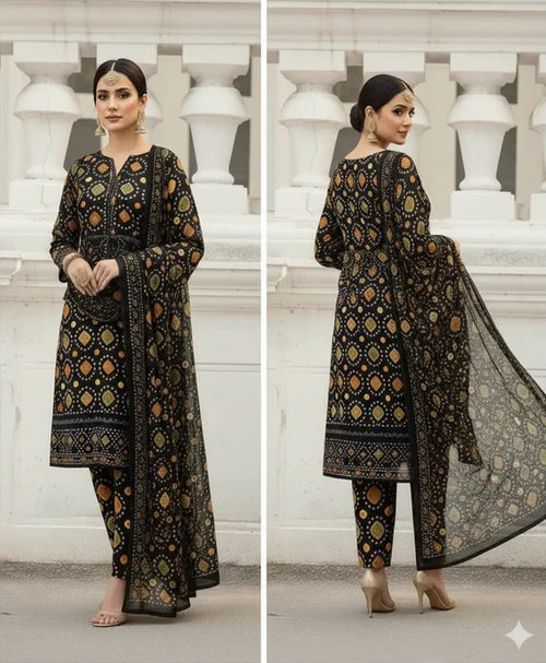 Aneelas Chunri Lawn Dress Black LS 8021