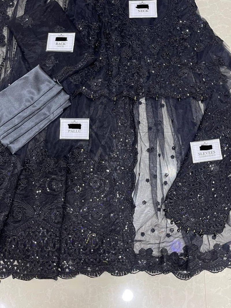 Maria B Soft Net Embroidery Saree Black SR 5019