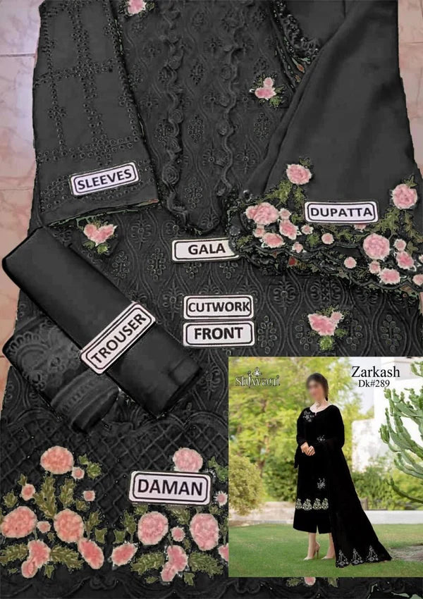 Zarqash chikankari Black Unstitched SK 7011