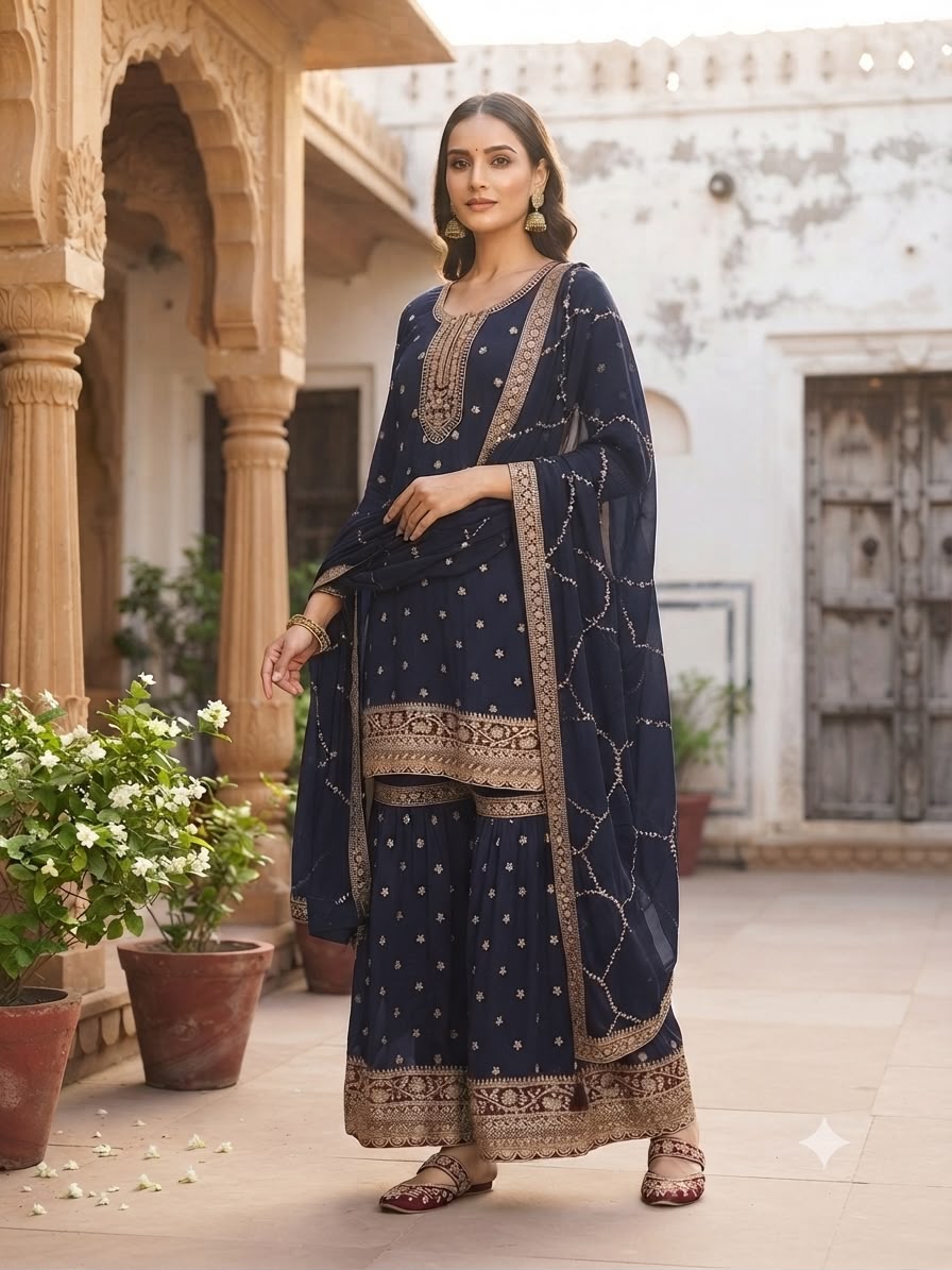 Premium Chiffon Gharara Dress D.No 2001Ab