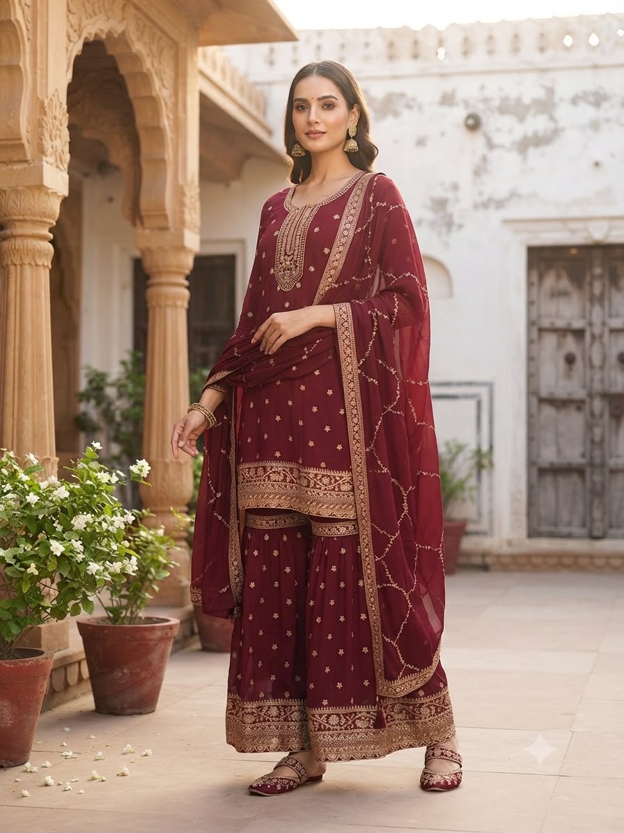 Premium Chiffon Gharara Dress D.No 2001Ar