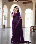 Dark Purple Soft Net Sequence Work Saree