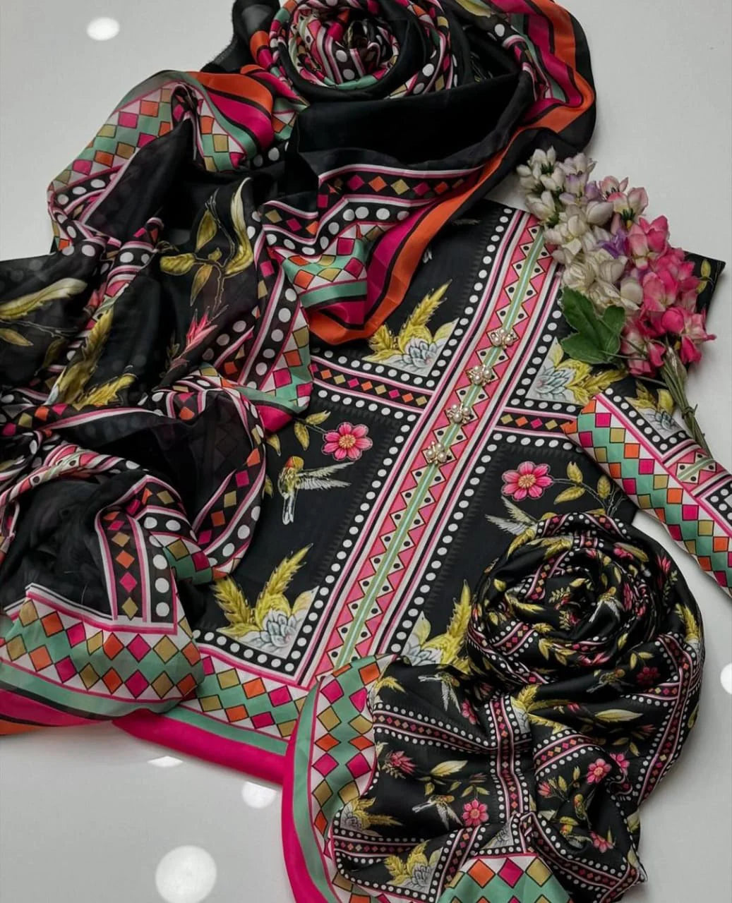 Digital Printed 3 Ps Silk Suit D. No 06