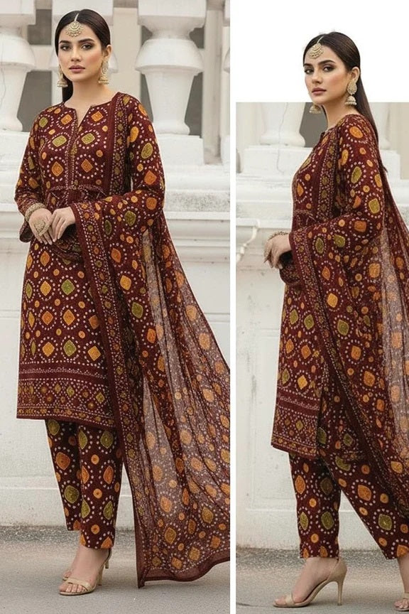 Aneelas Chunri Lawn Dress Mehroon LS 8021