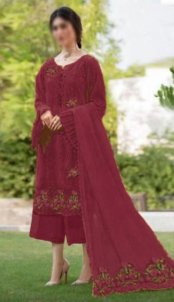 Zarqash chikankari Unstitched Mehroon SK 7011