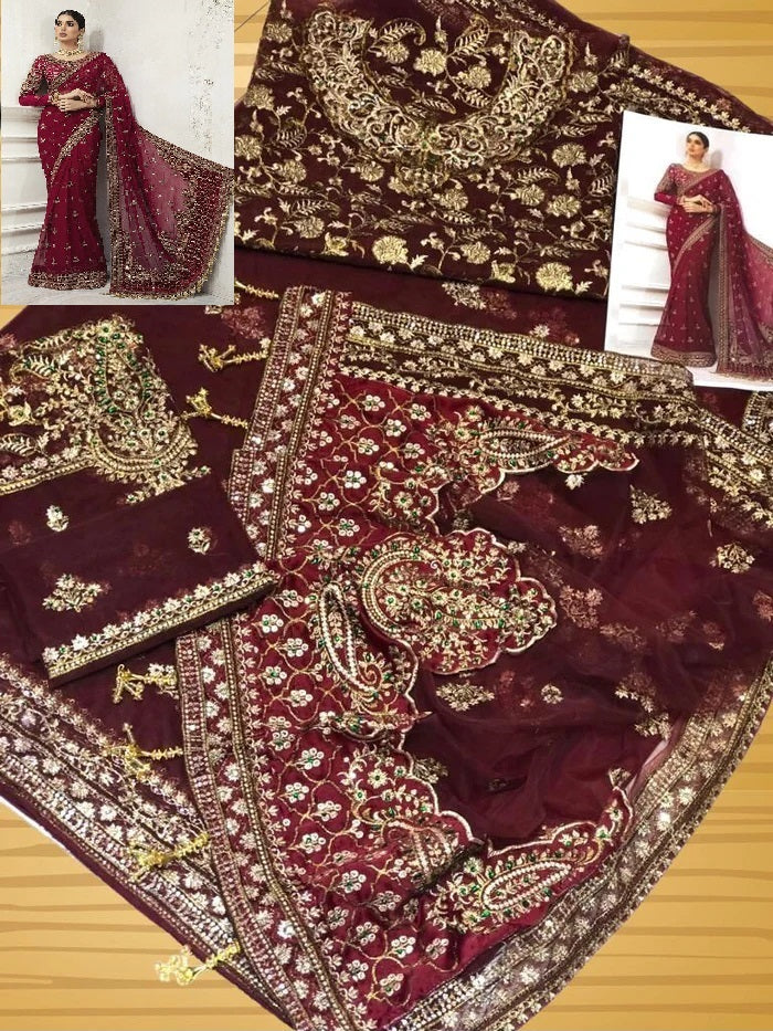 Maria B Saree Exclusive Mehroon SR 5013
