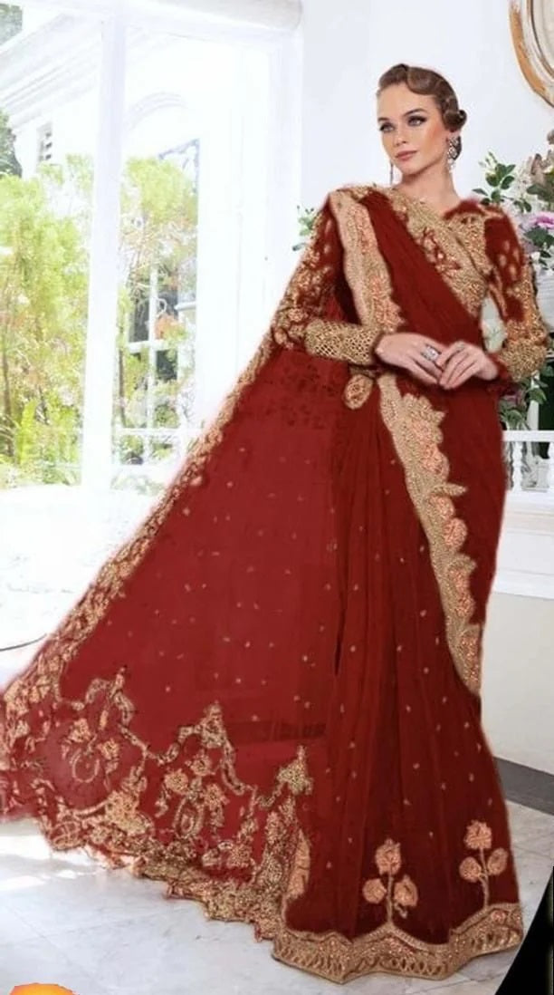 Maria b Maroon Exclusive Saree Soft Net SR 5018