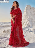 Indian Style Embroidered Red Net Saree SR 5026