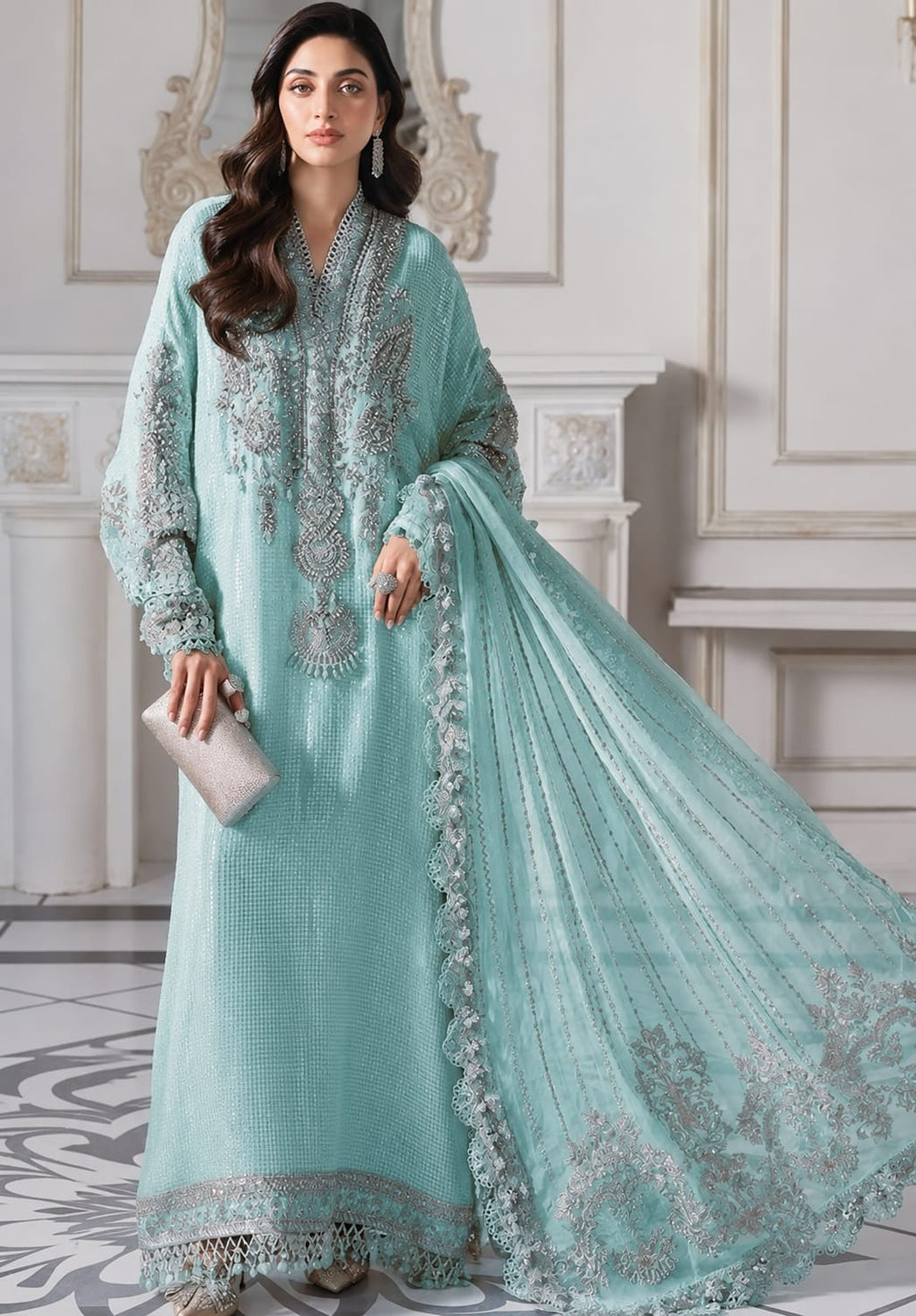 Maria B Chiffon Embroidered & Hand Embellished SK 7091g