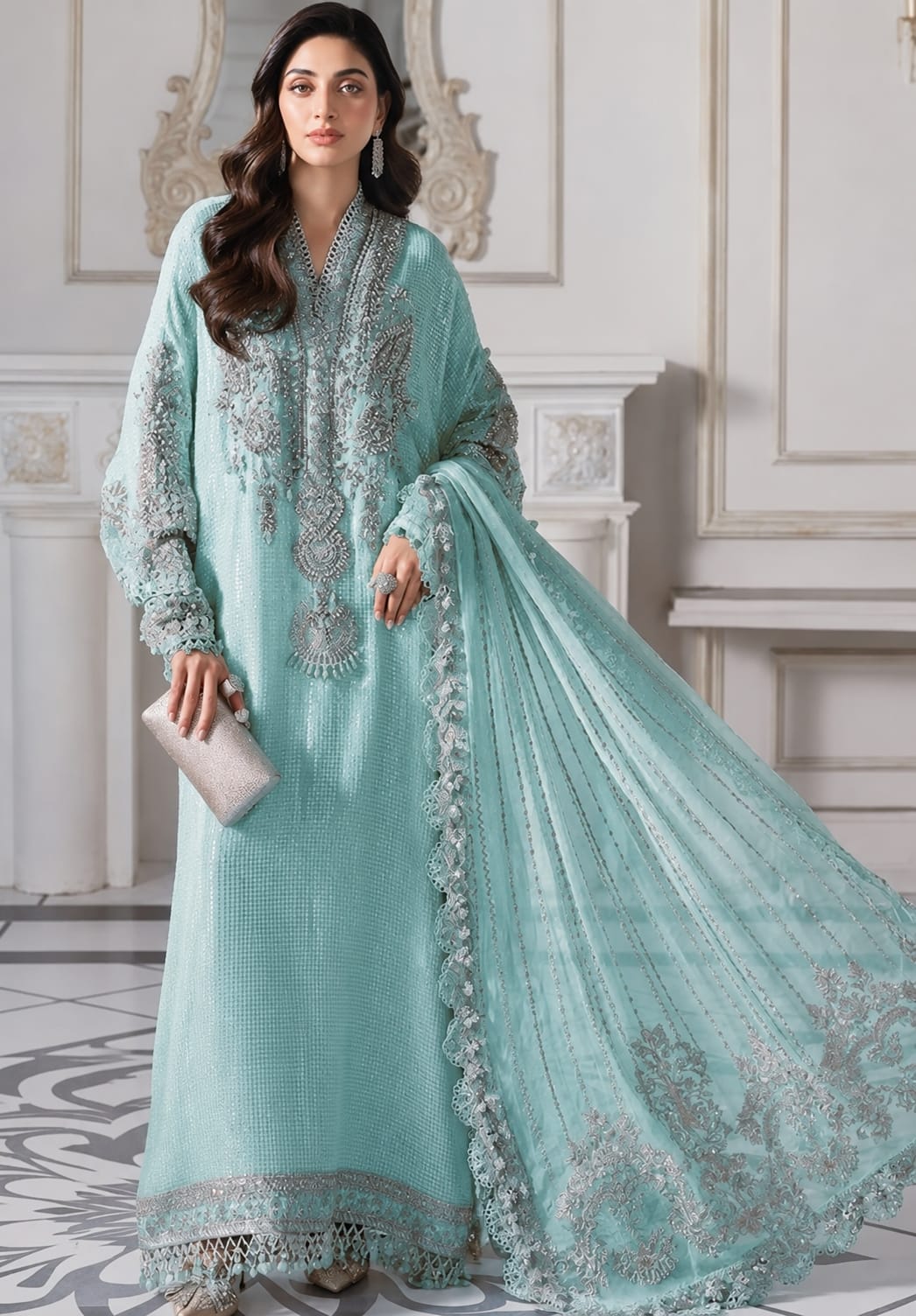 Maria B Chiffon Embroidered & Hand Embellished SK 7091g