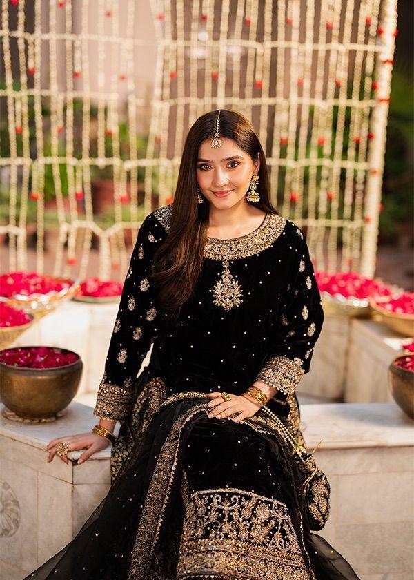 Haseen's Chiffon Embroidered Dress With Chiffon Dupatta SK 7077