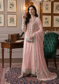 Maria B  Peach Pink Chiffon Embroidered & Hand Embellished SK 7091