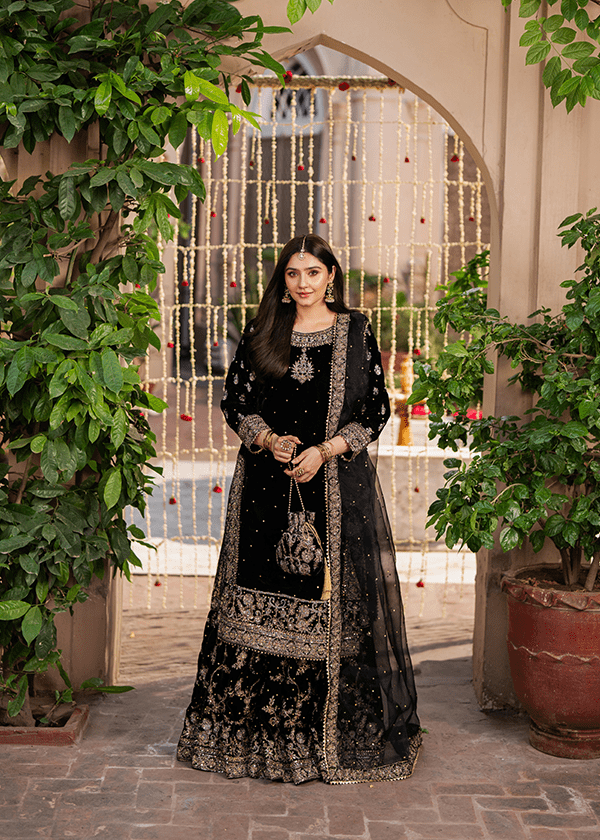 Haseen's Chiffon Embroidered Dress With Chiffon Dupatta SK 7077