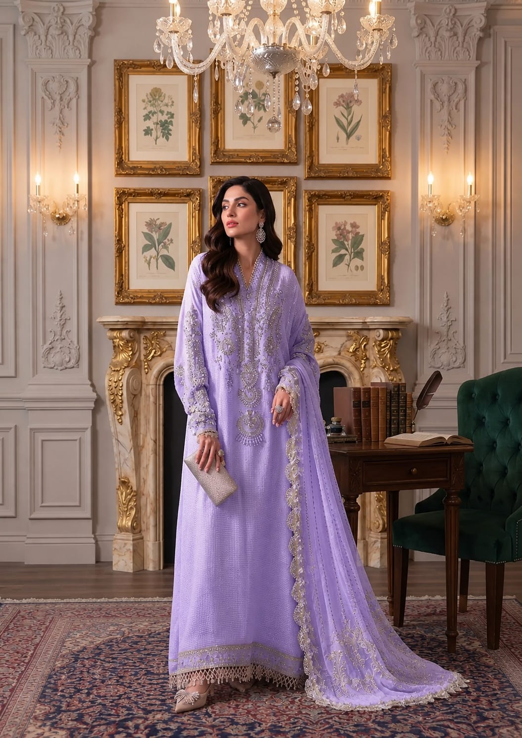 Maria B Chiffon Embroidered & Hand Embellished SK 7091p