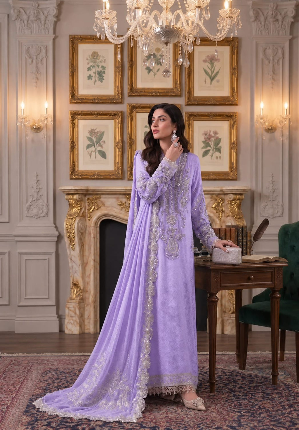 Maria B Chiffon Embroidered & Hand Embellished SK 7091p