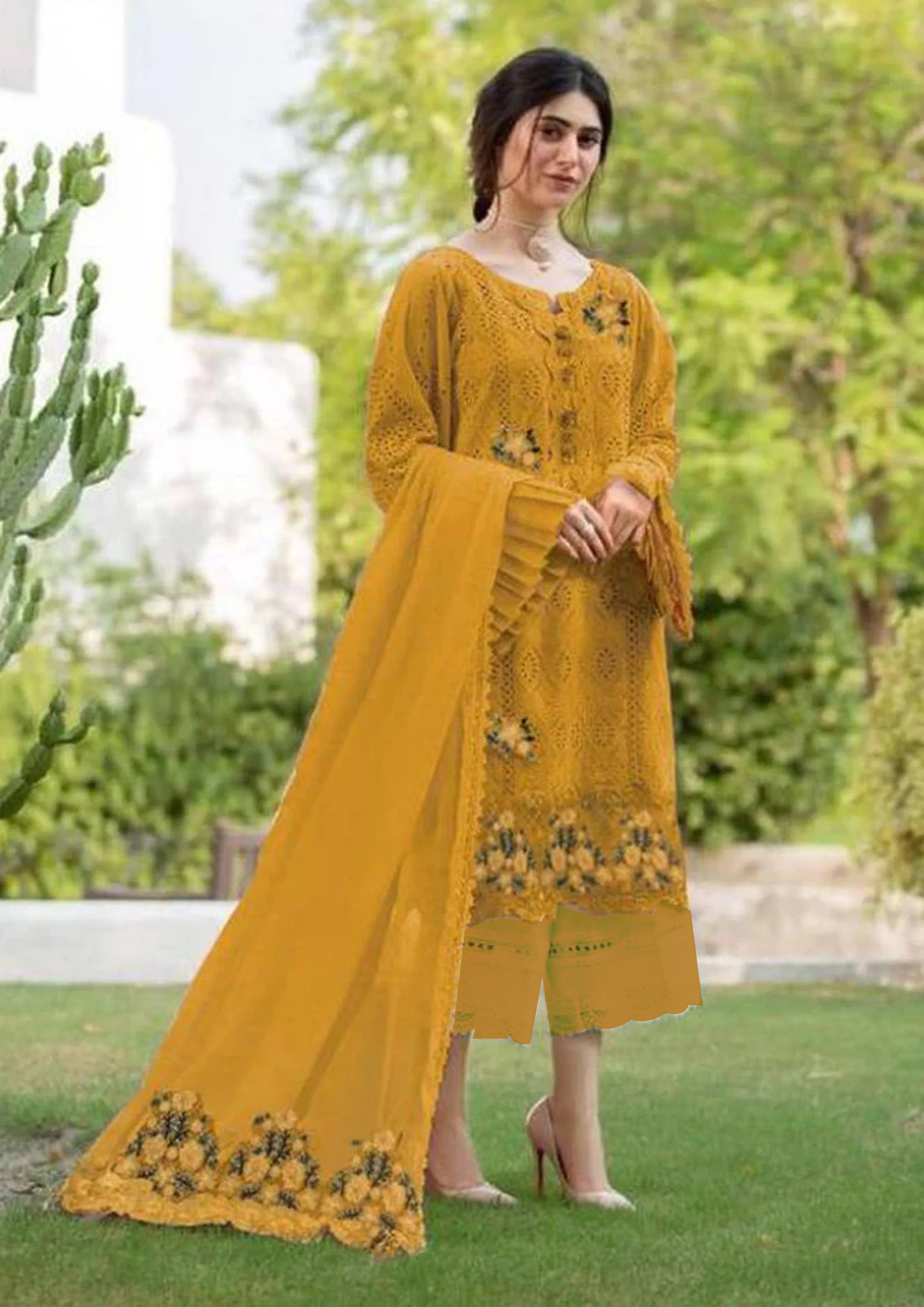 Zarqash Mustard chikankari Unstitched SK 7011