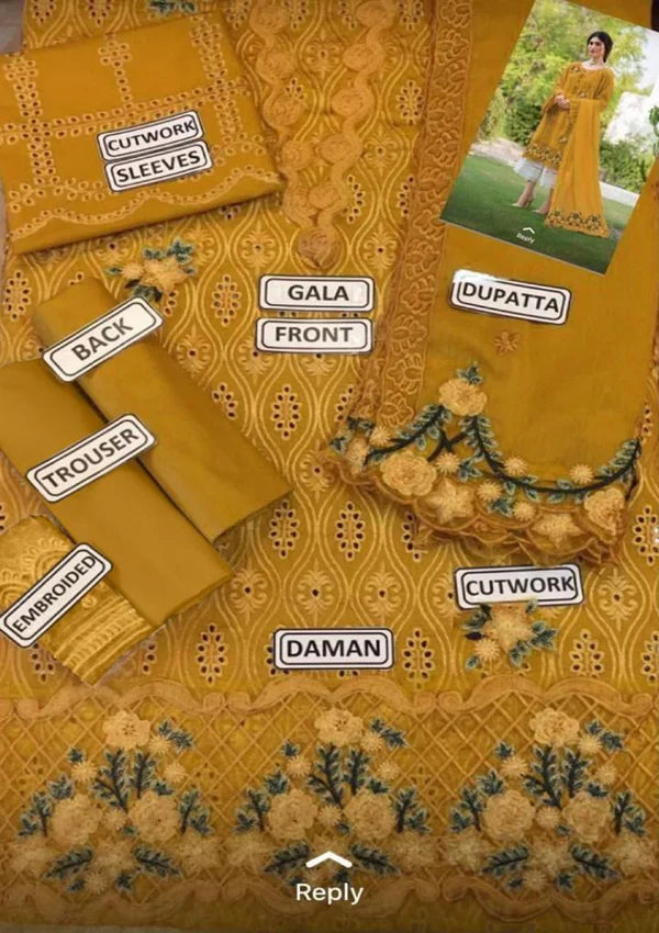 Zarqash Mustard chikankari Unstitched SK 7011