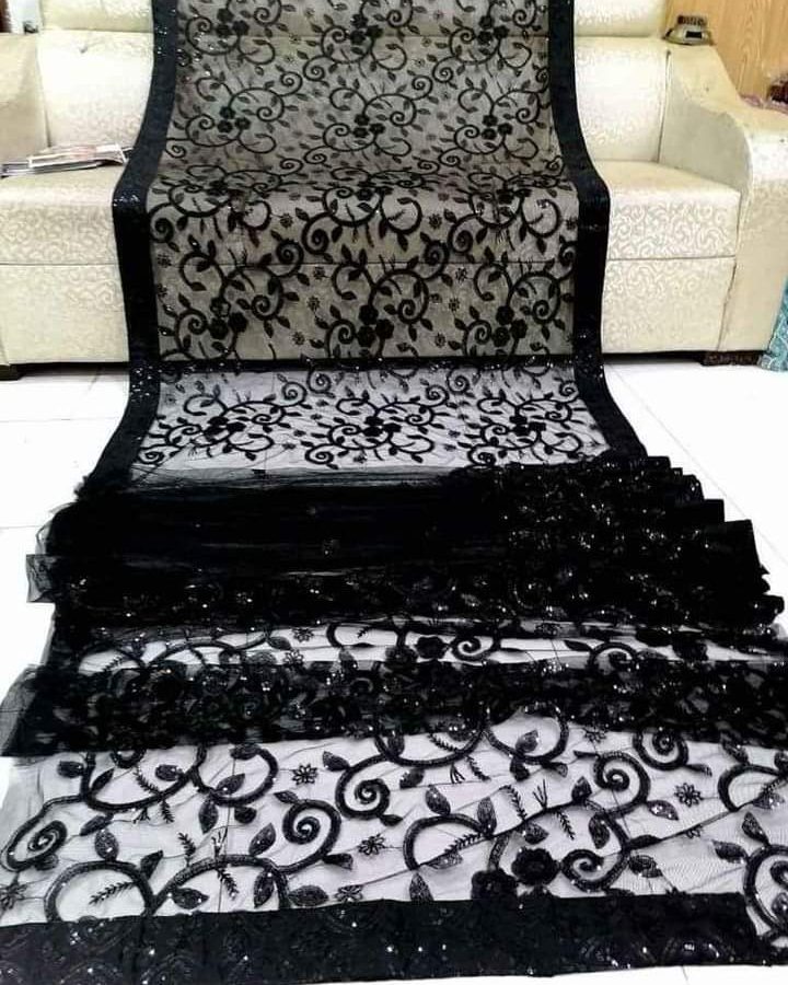 Black Soft Net Sequence Work Saree