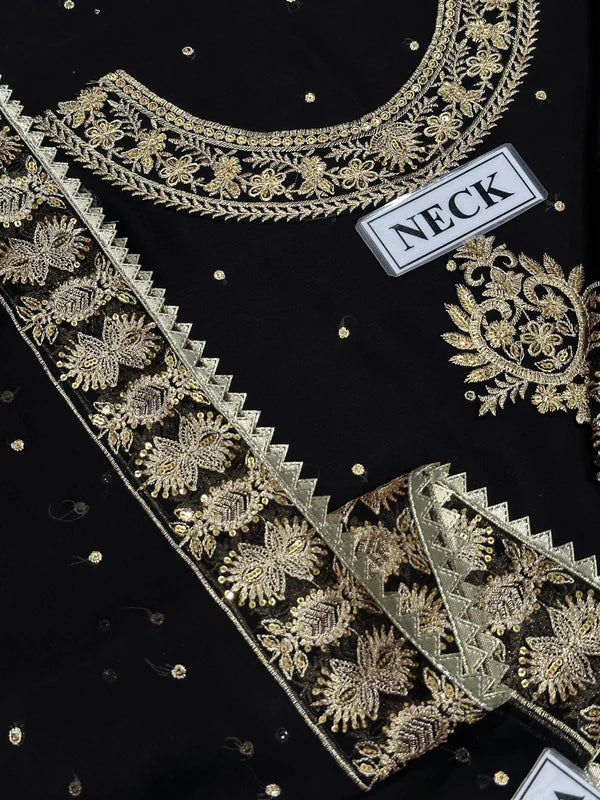 Haseen's Chiffon Embroidered Dress With Chiffon Dupatta SK 7077