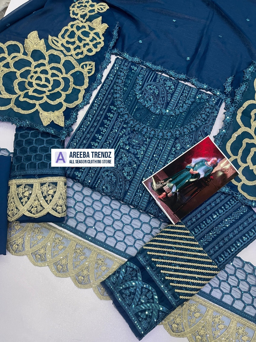 Azure Chiffon Dress With Chiffon Dupatta SK 7058