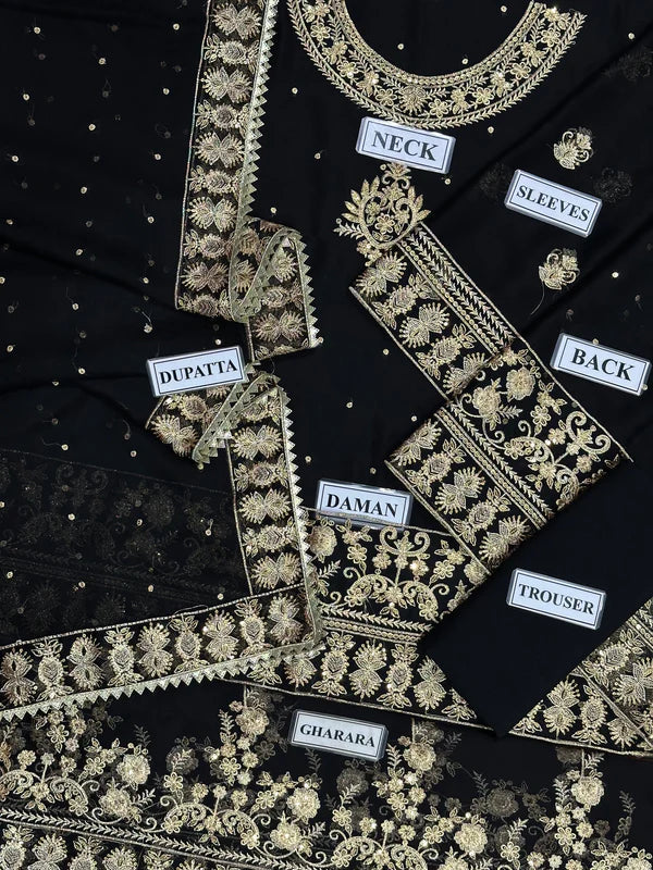Haseen's Chiffon Embroidered Dress With Chiffon Dupatta SK 7077