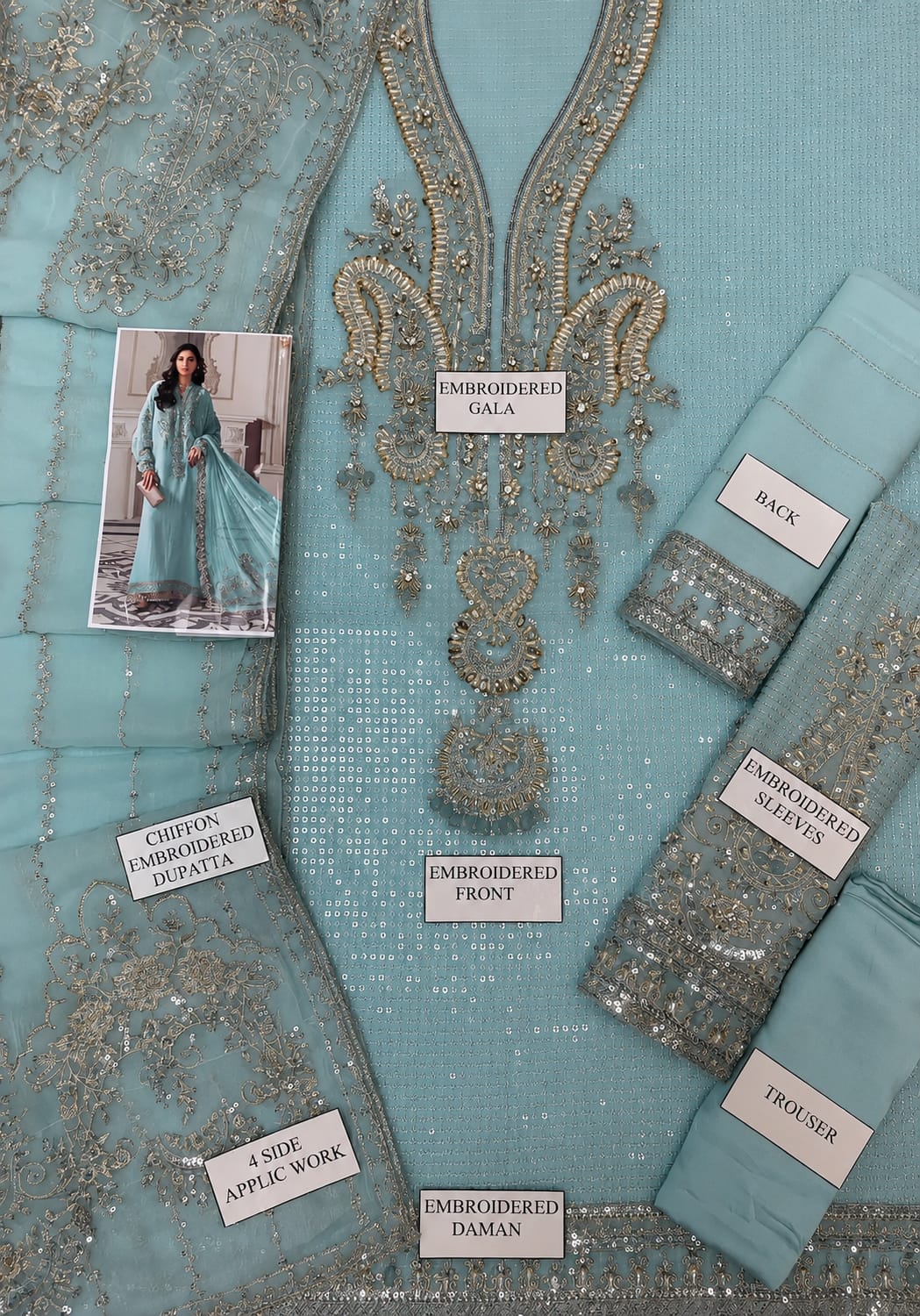 Maria B Chiffon Embroidered & Hand Embellished SK 7091g