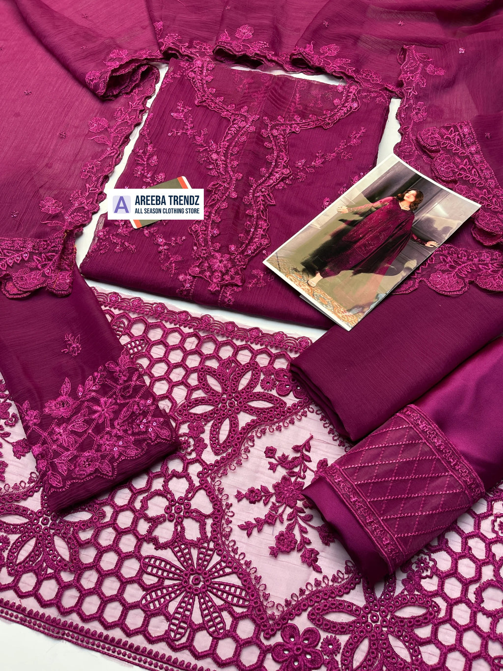 Azure Chiffon Formal Dress With Chiffon Dupatta SK 7074