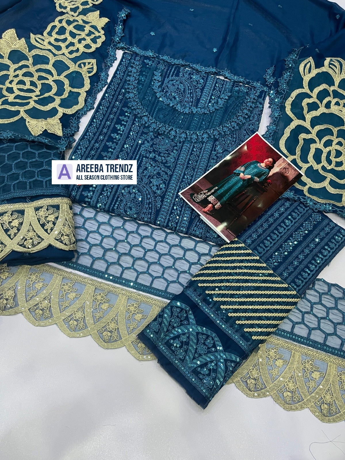 Azure Chiffon Dress With Chiffon Dupatta SK 7058