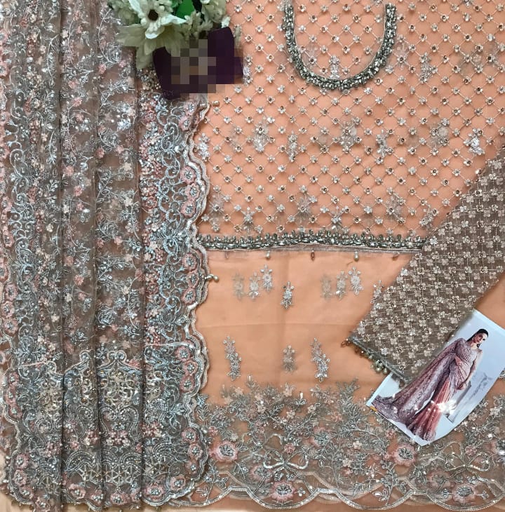 Maria B Couture Peach Saree Collection SR 5014