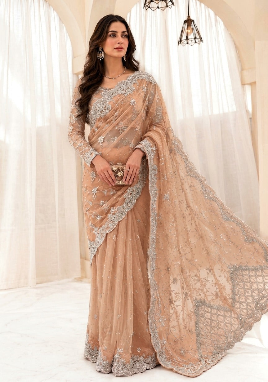 Maria B Embroidered Saree SR 5032 Peach