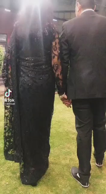 Black Soft Net Sequence Work Saree