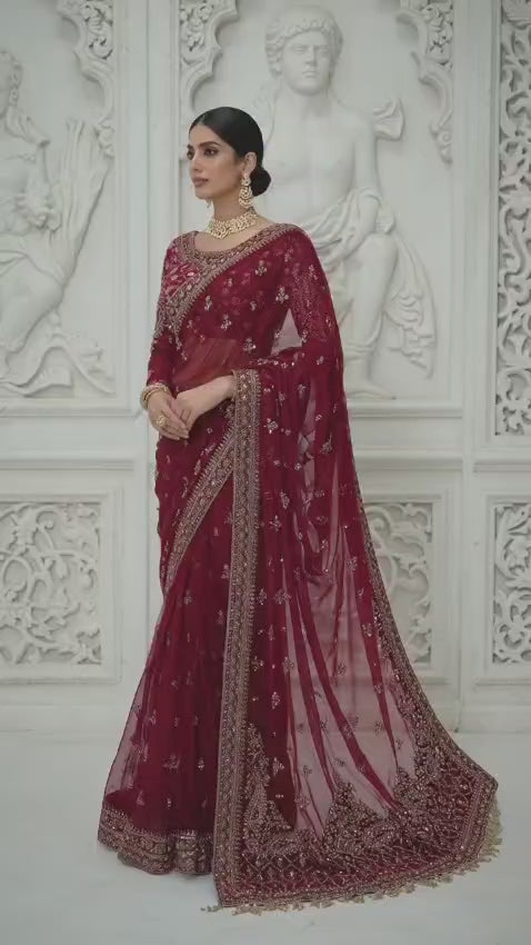 Maria B Saree Exclusive Mehroon SR 5013